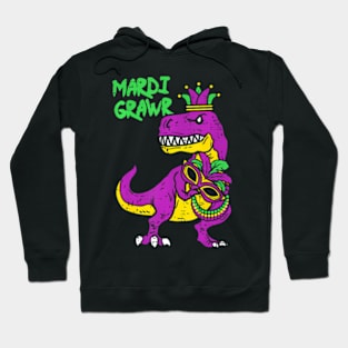 Mardi Grawr TRex Dino Kids Mardi Gras Boys Hoodie